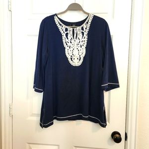 New Directions XL navy with white crochet front